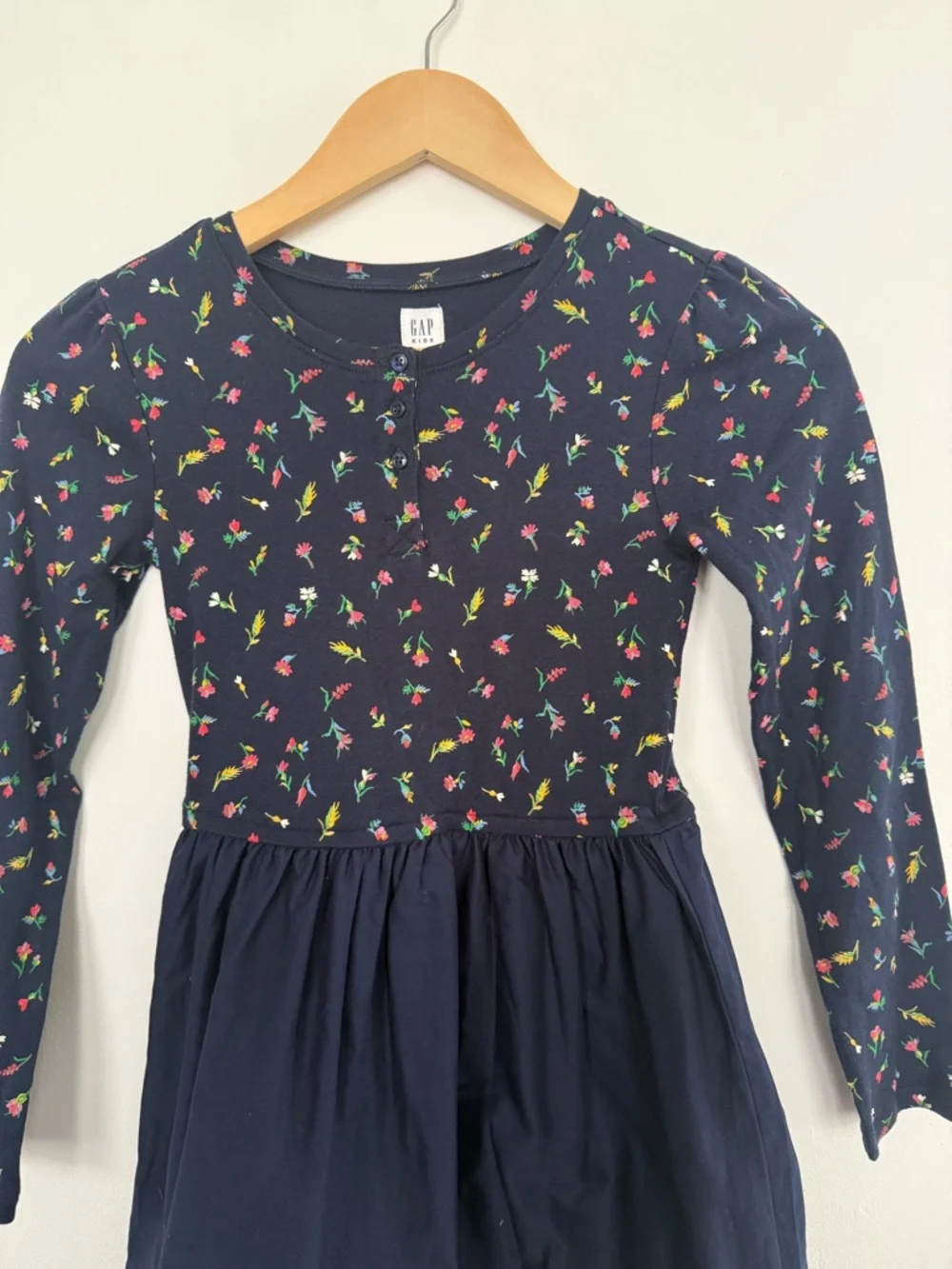 GAP Kids Navy Floral Long Sleeve Fit & Flare Dress Henley School Uniform Size L